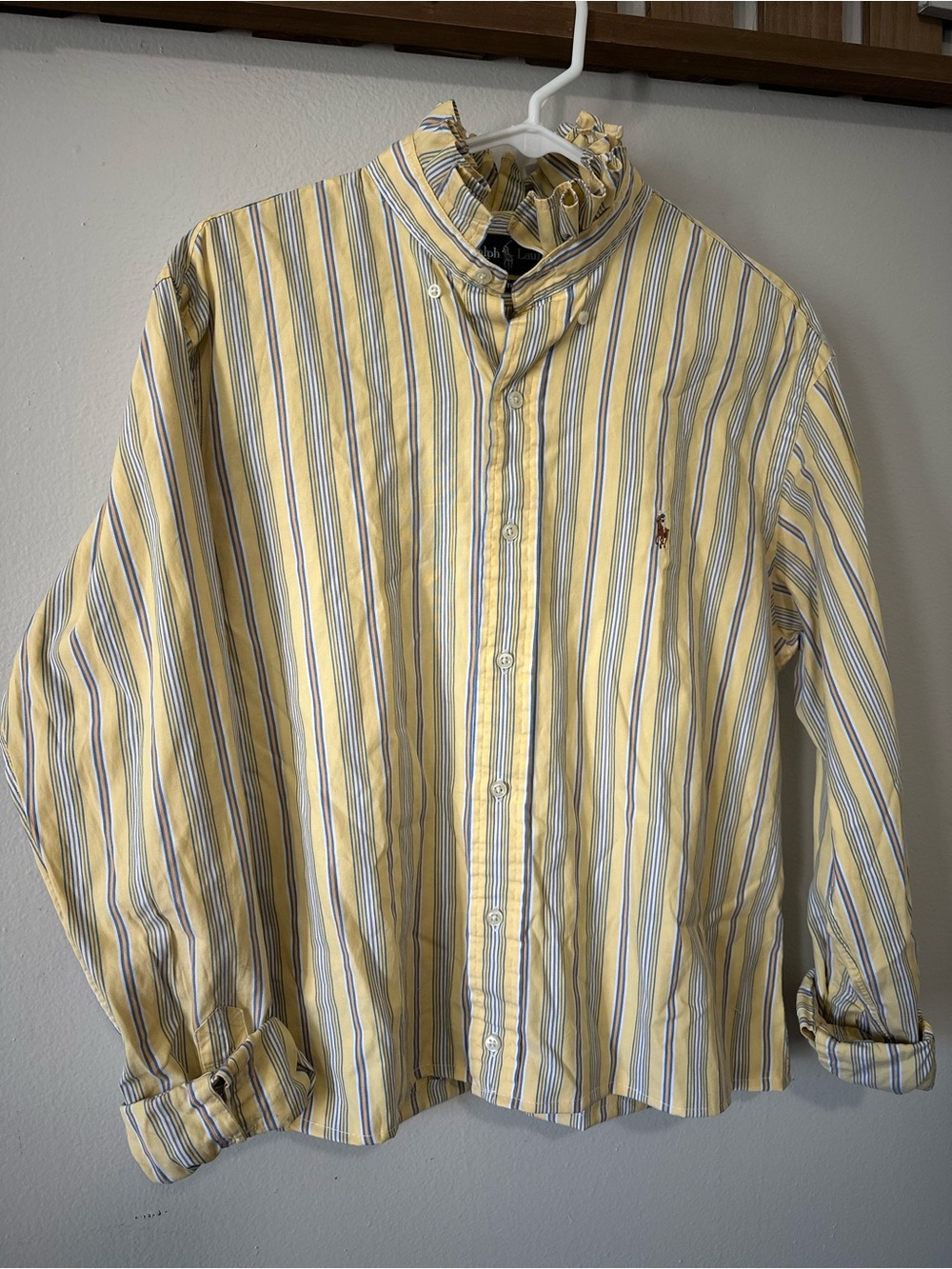 Ralph Lauren Yellow Striped Button-Down Shirt Blue & White Stripes Upcycled